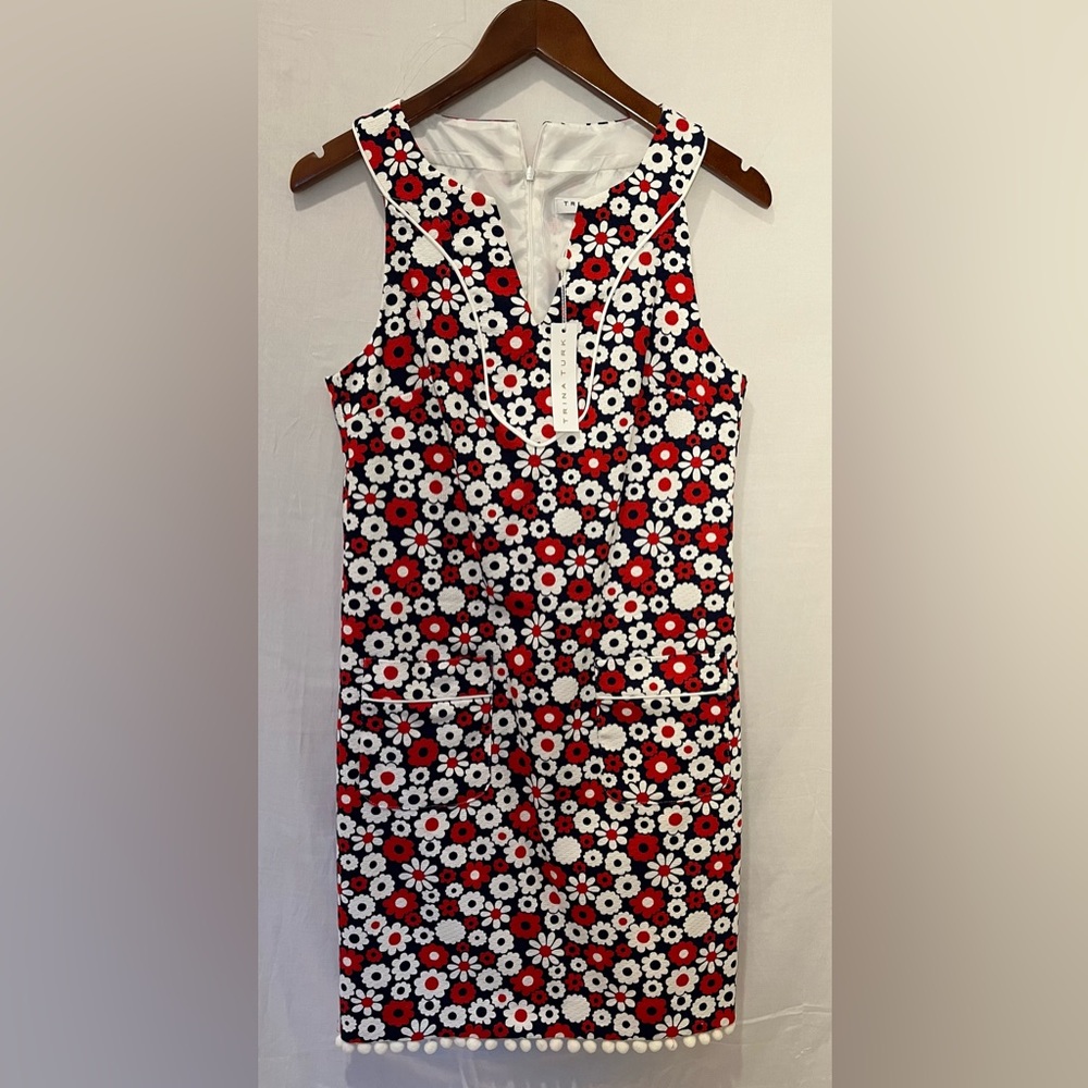 NWT- Trina Turk Floral Print Sheath Dress with PomPom Hemline & Pockets - Sz 2